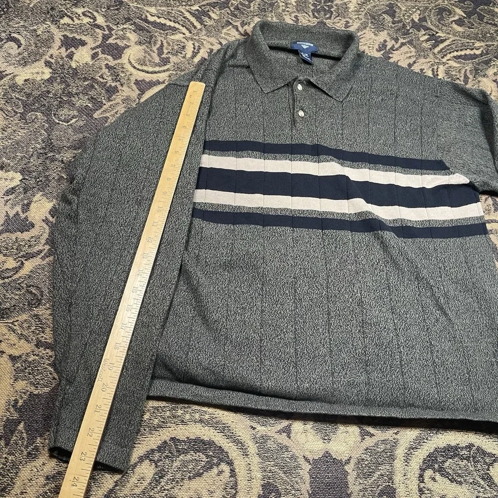 Vtg Dockers Men's Long Sleeve Polo Sweater Dark Green With Stripes Size XL